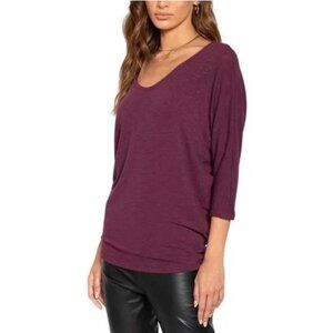Laila Jayde Maroon Deep V-Neck Dolman Sleeve Knit Top Large Stylish & Soft